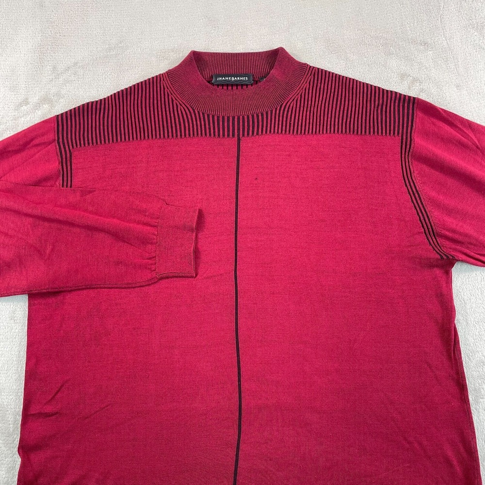 Jhane Barnes Mock‎ Neck Sweater Men XL Red Black 100% Silk Designer Long Sleeve